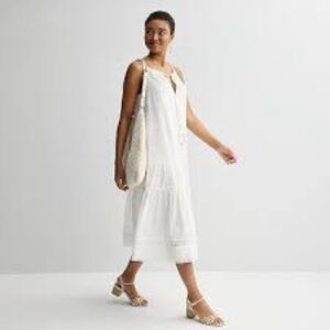 New World Market Boho Sleeveless White Maxi Dress | Size Large/Medium